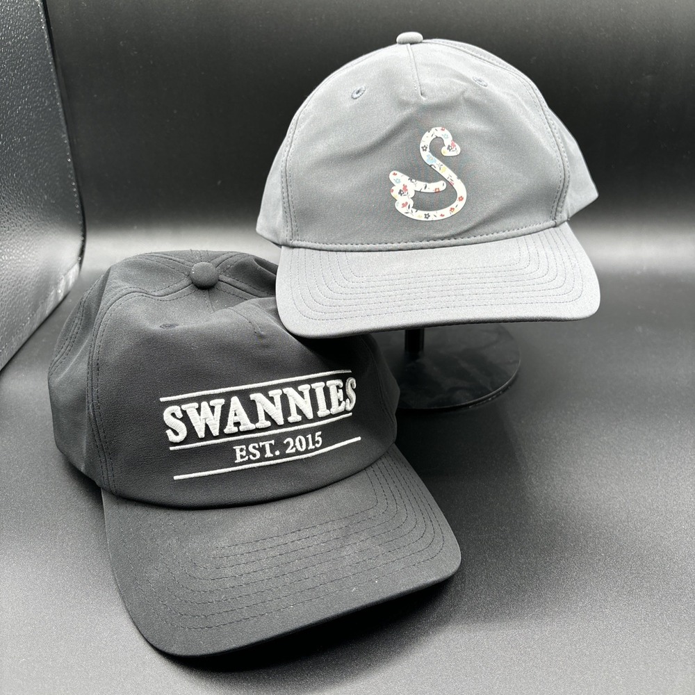 SWANNIES Golf Hat Cap Black Gray Adjustable Snapback "EST. 2015" Set of 2